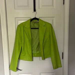 Vintage 90s Newport News Green Blazer leather lined cropped jacket EUC! Sz 10